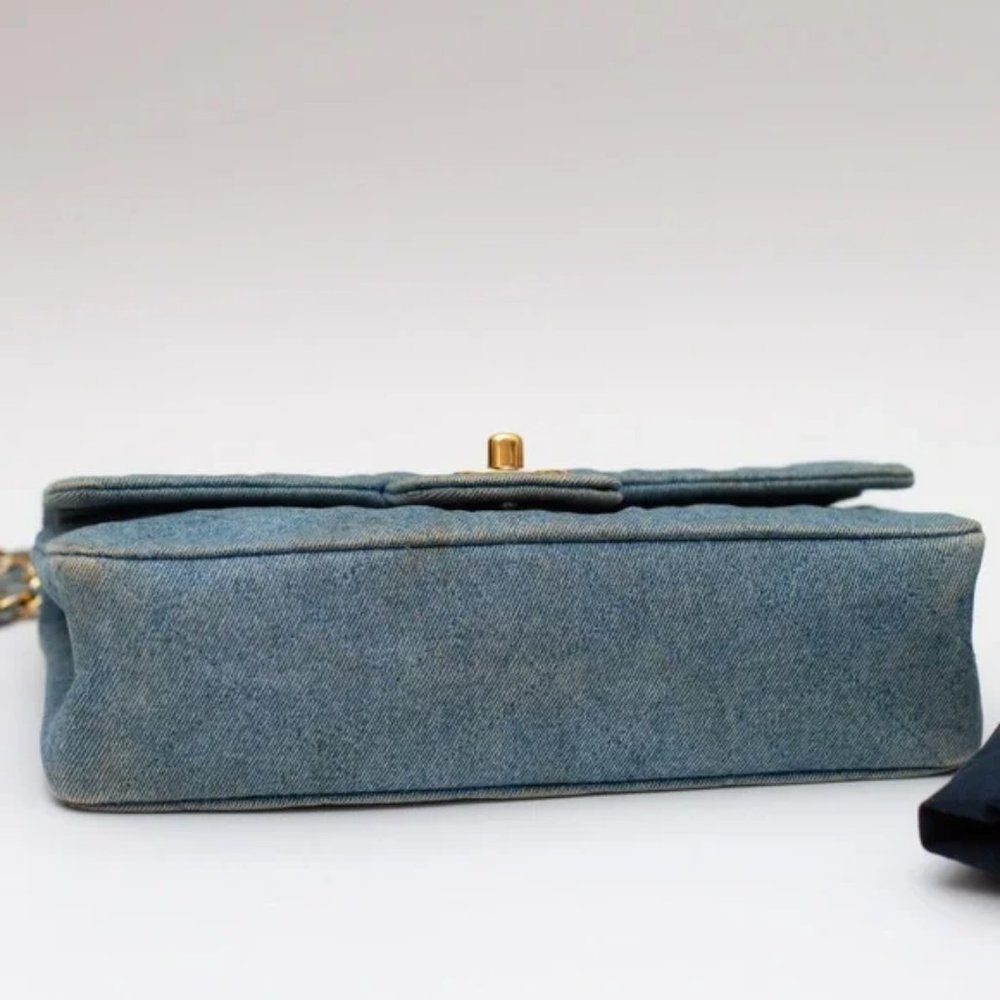 VTG CHANEL 1992 CLASSIC DENIM MEDIUM FLAP BAG PURSE CC TURN LOCK 24k - Picture 10 of 13